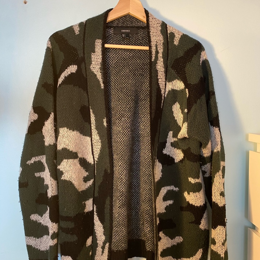 F21 camo cardigan
